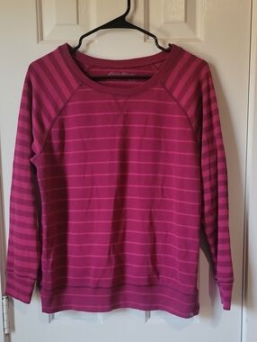 Eddie Bauer Magenta Striped Crewneck Sweater